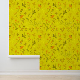 Papel Pintado Flores pequeñas estilo arte folclórico amarillo