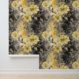 Papel Pintado Flores radiantes: amarillo y negro