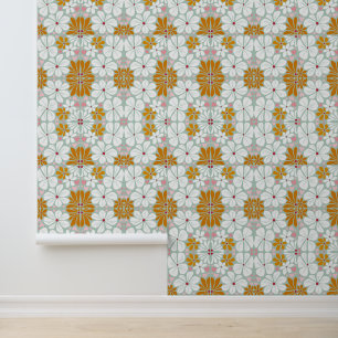 Papel Pintado Flores retro Sage groovy de baldosas de los años 7