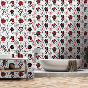 Papel Pintado Flores rojas negras de moda