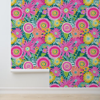 Papel Pintado Flores rosa estilo boho