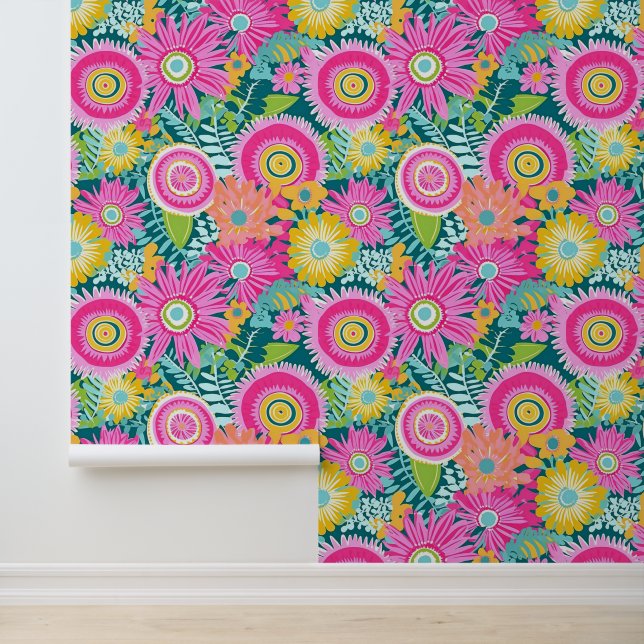 Papel Pintado Flores rosa estilo boho (Solicitud)