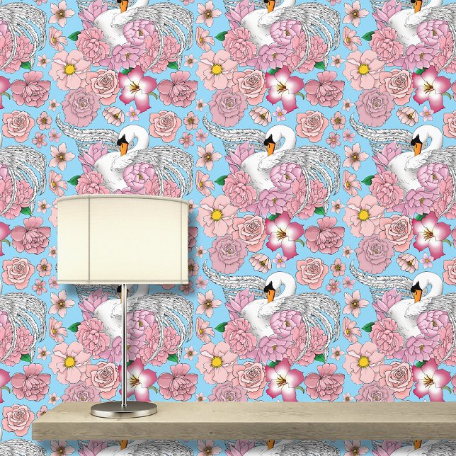 Papel Pintado Flores rosadas de cisne blanco (Subido por el creador)