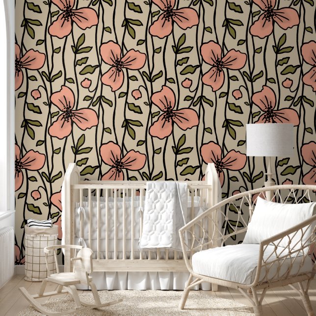 Papel Pintado Flores rosadas en los jardines verticales en flor  (Niños)