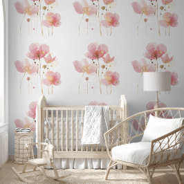 Papel Pintado Flores rosadas y doradas rústicas simples y elegan