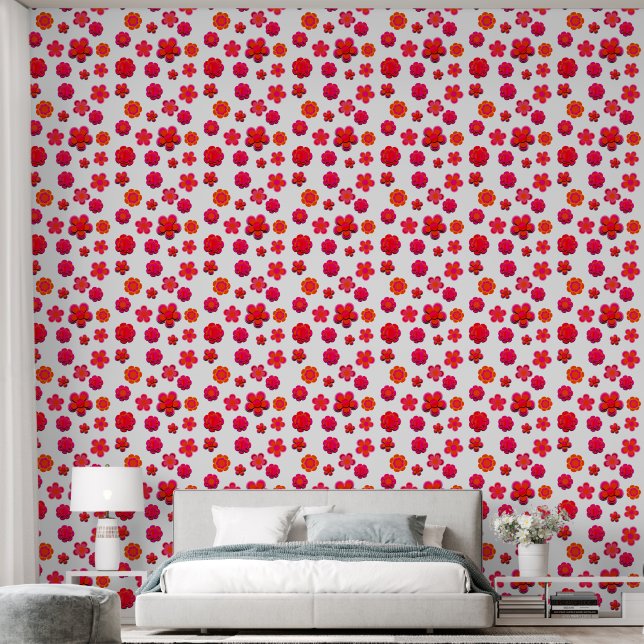 Papel Pintado Flores rosadas y Naranjas calientes (Dormitorio)