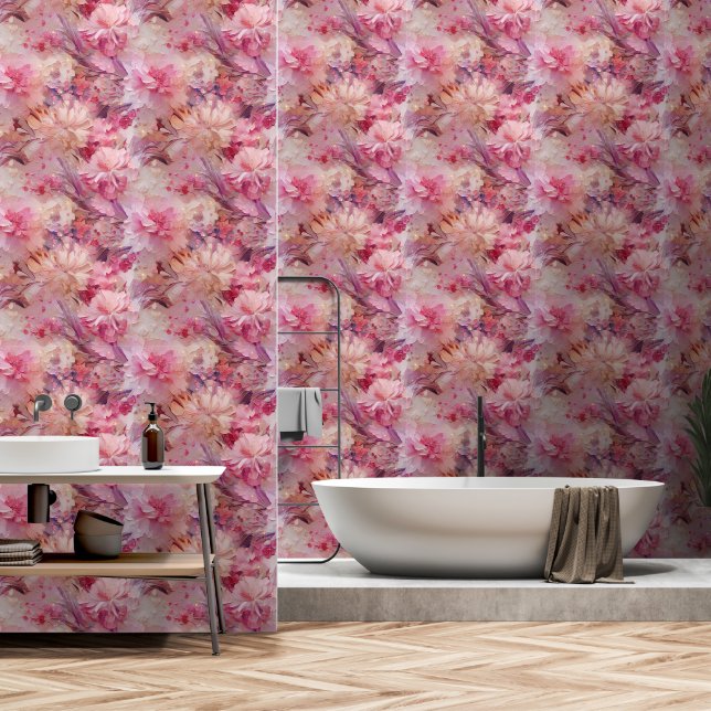 Papel Pintado Flores rosas bonitos (Baño)