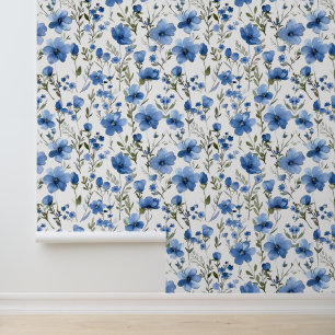 Papel Pintado Flores salvajes de color azul brillante blanco #5