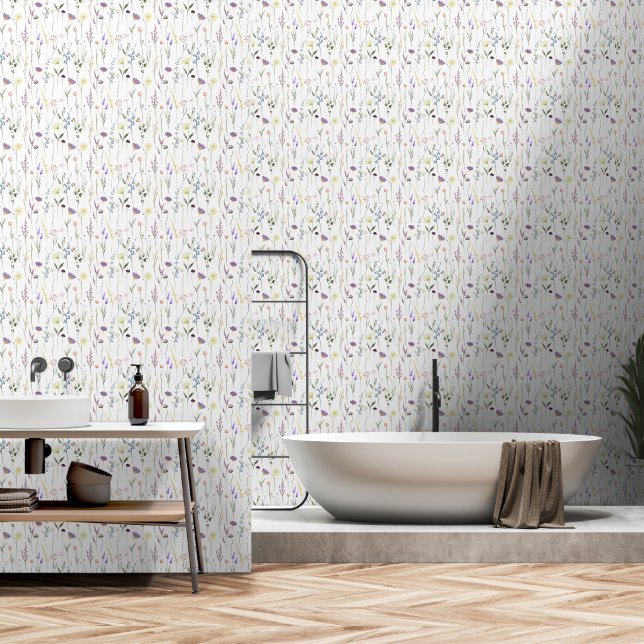Papel Pintado Flores salvajes Púrpura Verde (Baño)
