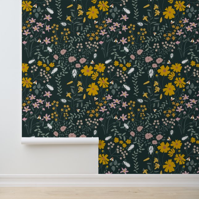 Papel Pintado Flores silvestres bohemias de mostaza (Solicitud)