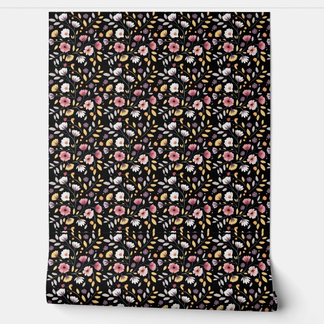 Papel Pintado Flores silvestres bohemias modernas (Desenrollar)