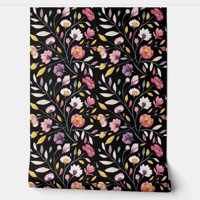 Papel Pintado Flores silvestres bohemias modernas (Desenrollar)