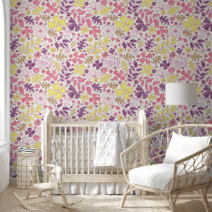 Papel Pintado Flores Silvestres de Arco Rosa Púrpura Baño de Beb