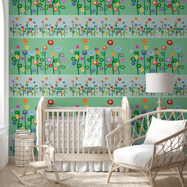 Papel Pintado Flores silvestres de bonito rayas horizontales Pap (Niños)