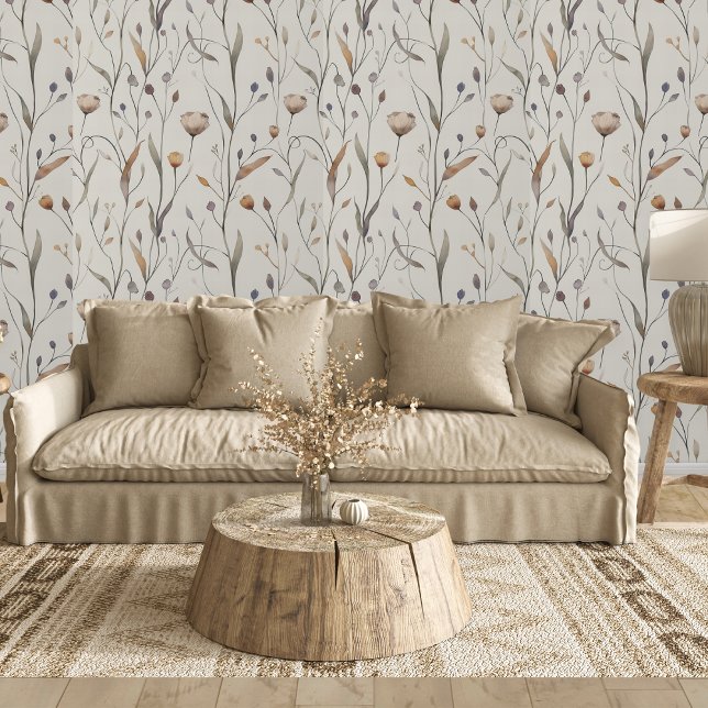 Papel Pintado Flores Silvestres Delicadas (This pretty wallpaper is perfect for an accent wall in your boho style home. )