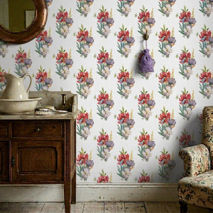 Papel Pintado Flores silvestres elegantes y coloridas sobre blan