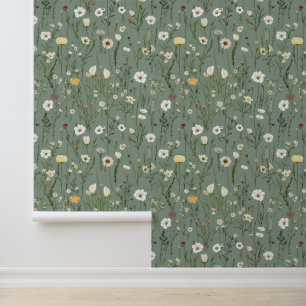 Papel Pintado Flores silvestres en verde