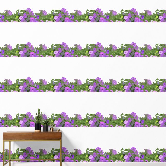 Papel Pintado Flores silvestres Floral Morado Violeta Verde deja (Pasillo)