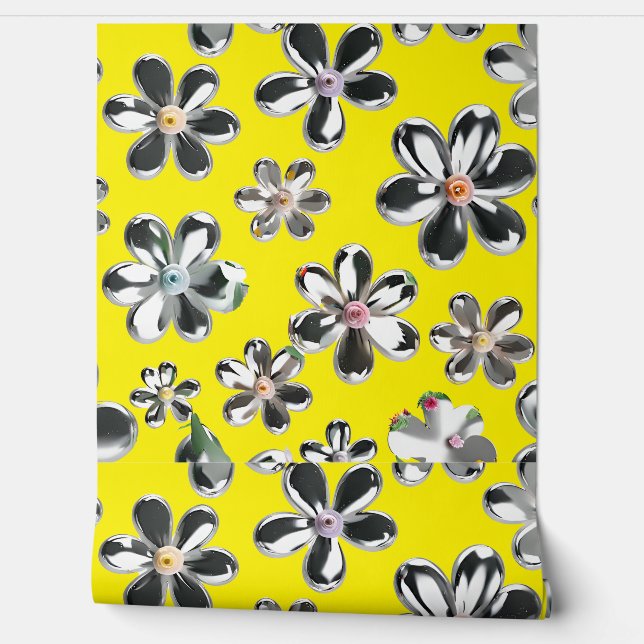 Papel Pintado Flores silvestres plateadas (Desenrollar)