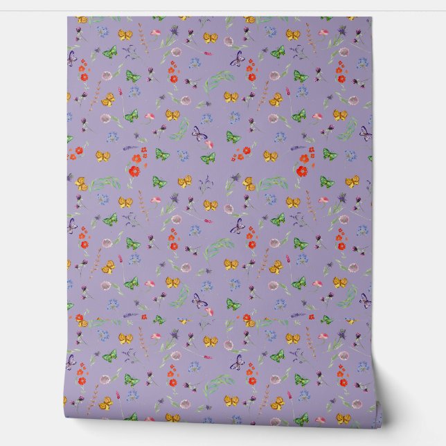 Papel Pintado Flores silvestres románticas estampadas (Desenrollar)