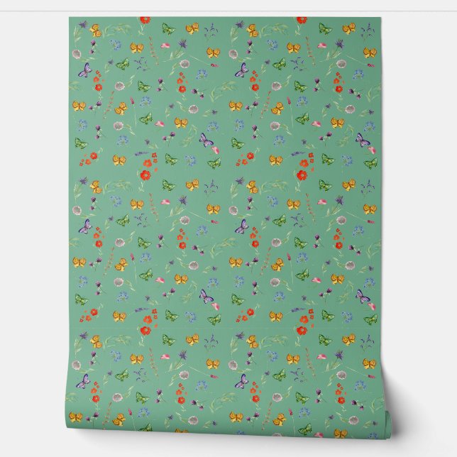 Papel Pintado Flores silvestres románticas estampadas (Desenrollar)