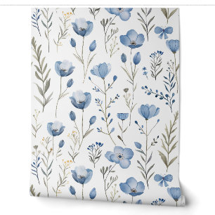 Papel Pintado Flores silvestres y botánicas Vintage Blue