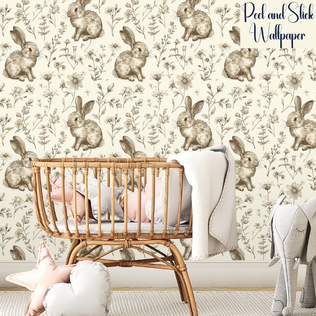 Papel Pintado Flores Silvestres Y Conejitos Cuncos Neutrales (Subido por el creador)