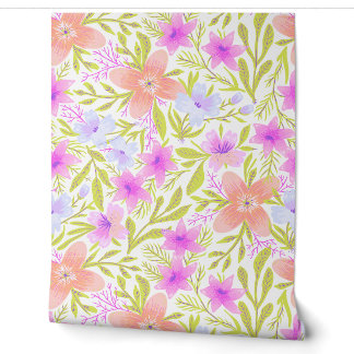 Papel Pintado Flores suaves de primavera dibujadas a mano en pas