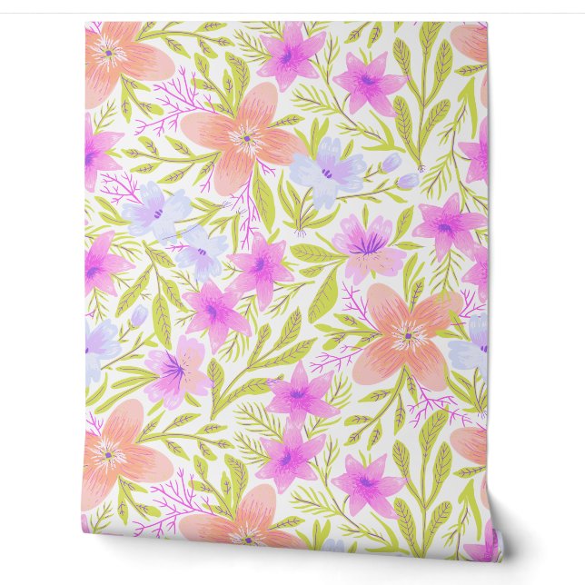 Papel Pintado Flores suaves de primavera dibujadas a mano en pas (Desenrollar)
