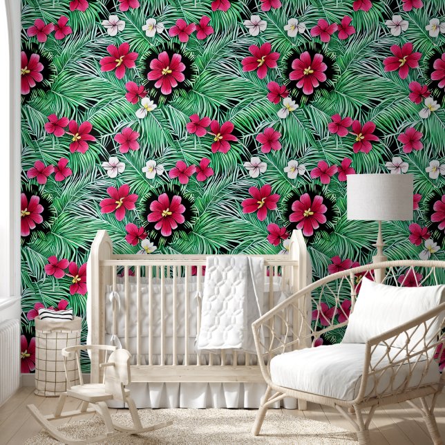 Papel Pintado Flores tropicales hawaianas patrón jungla de veran (Niños)