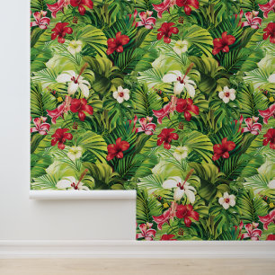Papel Pintado Flores Tropicales Hojas Florales Verde Hoja 