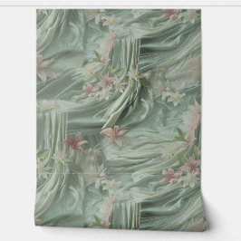 Papel Pintado Flores verdes, crema, sedas y rosadas