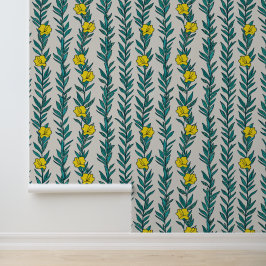 Papel Pintado Flores verdes de marfil y amarillo