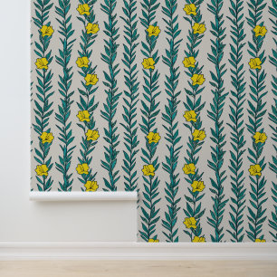 Papel Pintado Flores verdes de marfil y amarillo