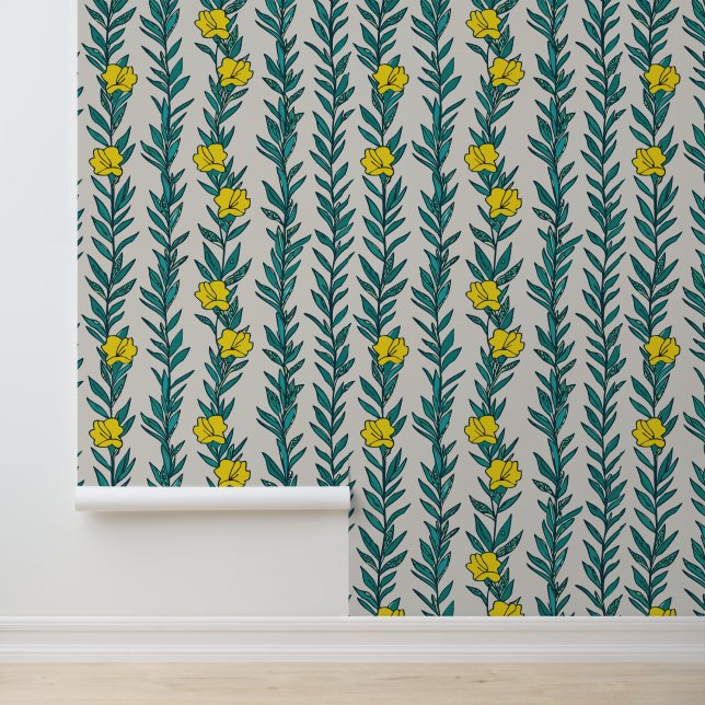 Papel Pintado Flores verdes de marfil y amarillo (Solicitud)