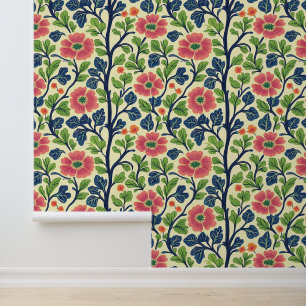 Papel Pintado Flores Vintage Floral Rosa Flores Verdes Exuberant