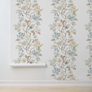 Papel Pintado Flores vintage, hojas y bayas en ramas
