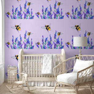 Papel Pintado Flores y abejas voladoras