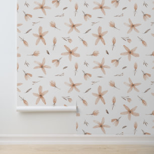 Papel Pintado Flores y barras marrones de color de agua elegante