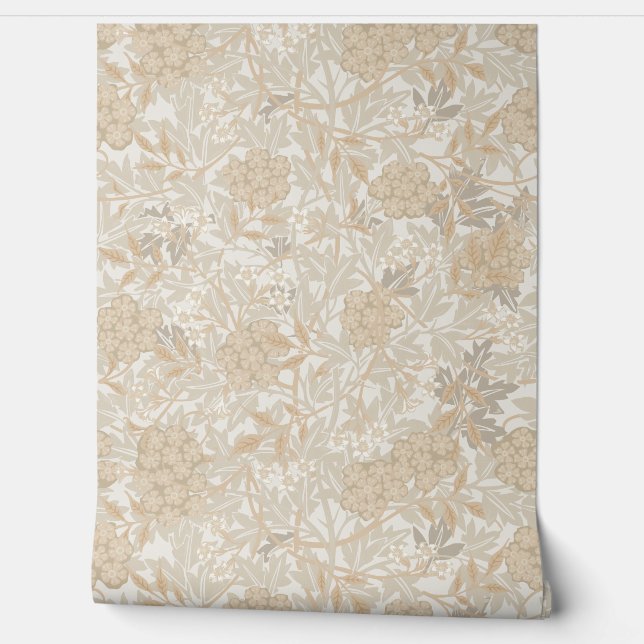 Papel Pintado Flores y bayas beis al estilo de William Morris (Desenrollar)