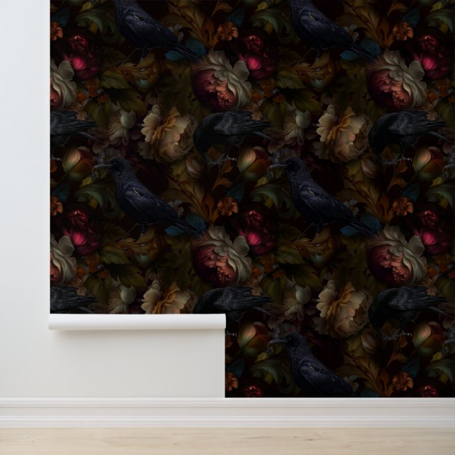 Papel Pintado Flores Y Crows Góticos Moody (Solicitud)
