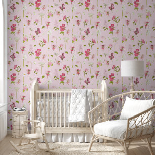 Papel Pintado Flores y hadas de acuarela singulares rosadas