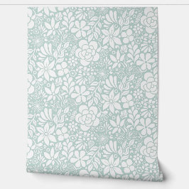 Papel Pintado Flores y hojas blancas salvajes en negrita