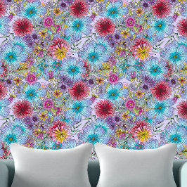 Papel Pintado Flores y hojas bohemias coloridas en flor