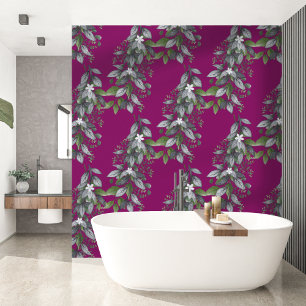 Papel Pintado Flores y Hojas Colgantes Caprichosas Fucsia Oscuro