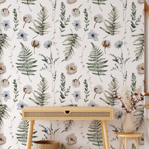 Papel Pintado Flores y Hojas de Helecho Patrón Botánico Floral