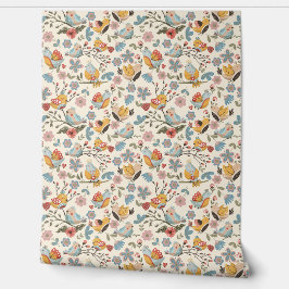 Papel Pintado Flores y pájaros al estilo boho