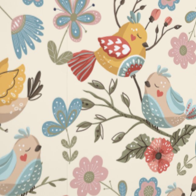 Papel Pintado Flores y pájaros al estilo boho (Costura)