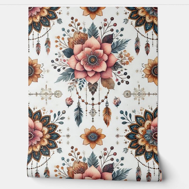 Papel Pintado Flores y Plumas (Desenrollar)