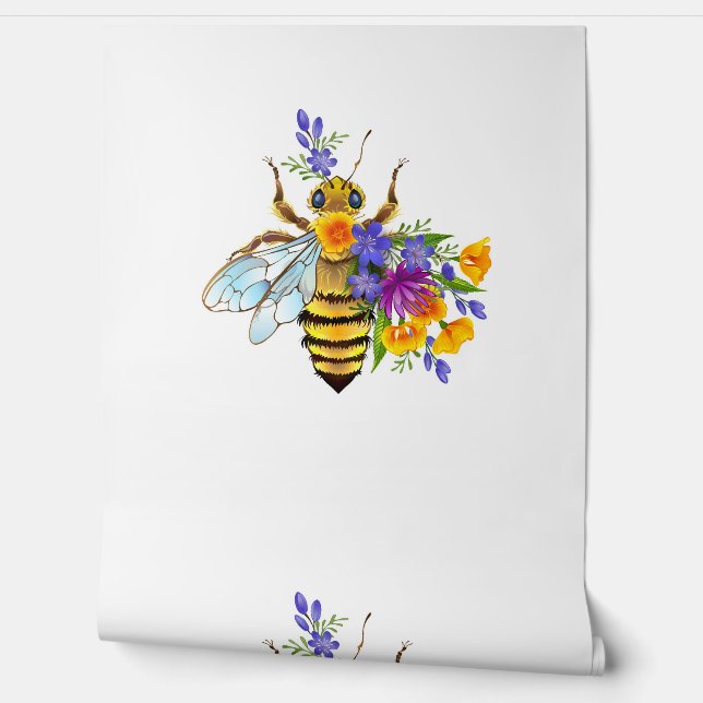Papel Pintado Flower bee with wild plants (Desenrollar)